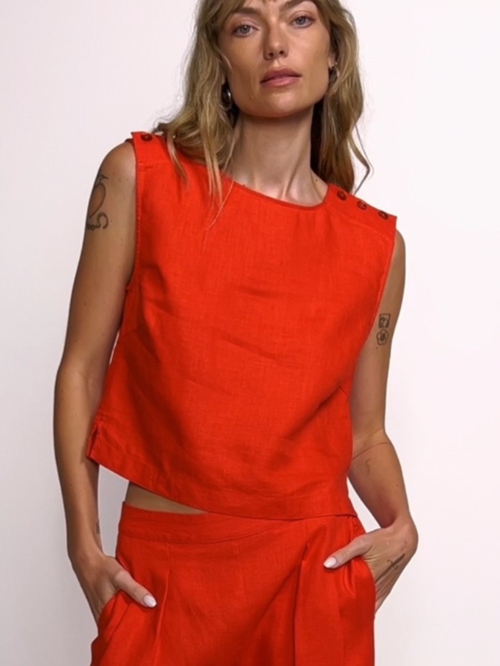 NWT Nation LTD 100% Linen Cara Tank in Aurora Red NEW.       21